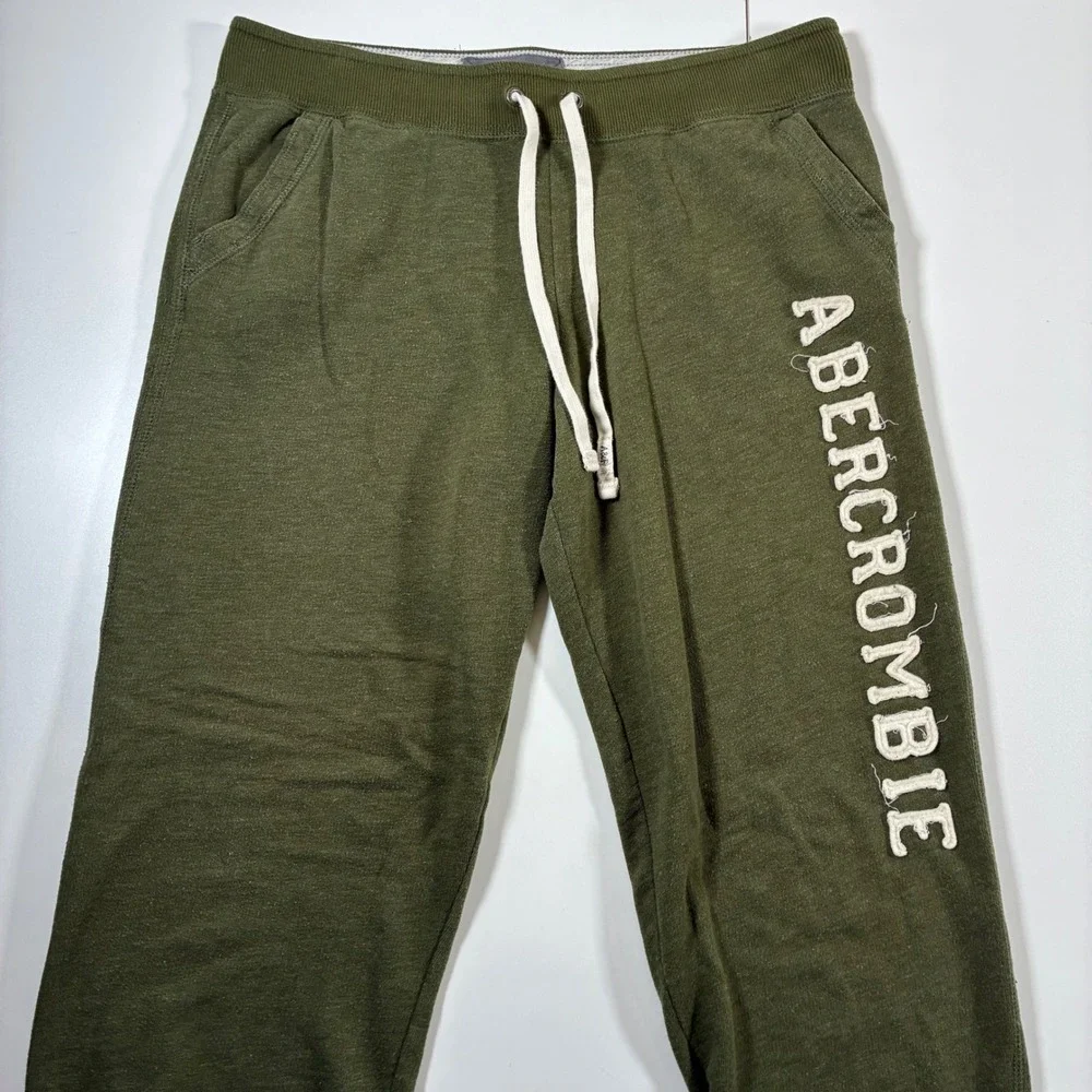 Vintage Abercrombie Fitch Sweatpants Women Medium Olive Green Logo Joggers